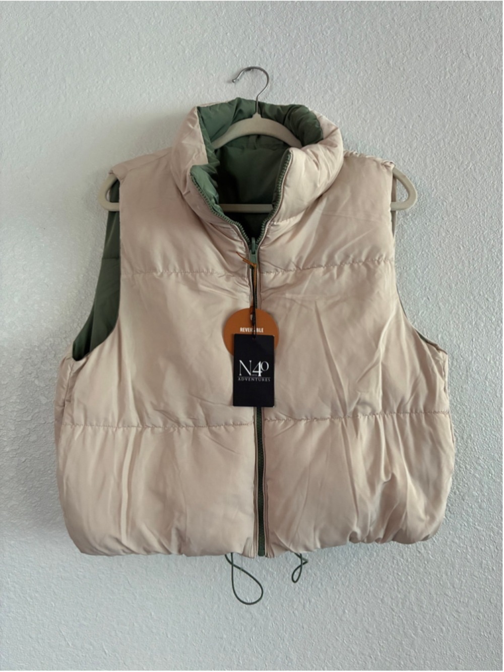 NEW Love Tree Reversible Puffer Vest Size L Green and Beige - Picture 3 of 10